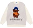 画像1: Unisex Bear Crew Neck SweaterPullover　 ユニセックス 男女兼用ベア熊&super bilty編み込みセーター (1)