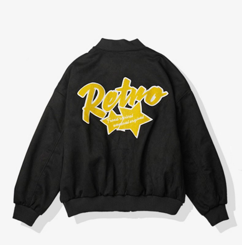 画像3: pointed star flocking embroidery BASEBALL JACKET baseball uniform jacket blouson  ユニセックス 男女兼用スター 星刺繍レザースタジアムジャンパー スタジャン MA-1 ボンバー ジャケット ブルゾン (3)