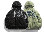 画像3: letter printing thick hooded padded jacket down jacket coat blouson   ユニセックス 男女兼用レタープリントダウンジャケット ブルゾン (3)