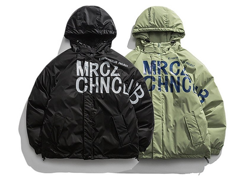画像3: letter printing thick hooded padded jacket down jacket coat blouson   ユニセックス 男女兼用レタープリントダウンジャケット ブルゾン (3)