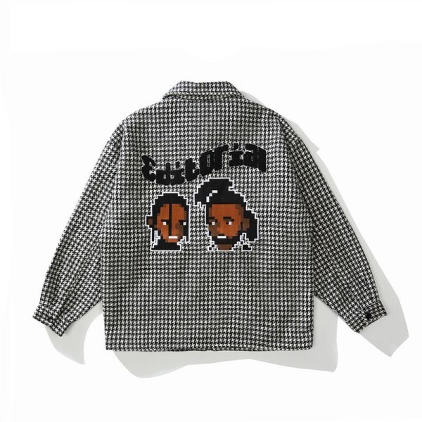 画像1: Houndstooth Long Sleeve Wrapper Shirt  JACKET  blouson  ユニセックス 男女兼用ボーイズラッパー千鳥格子ジャンパー ジャケット ブルゾン (1)