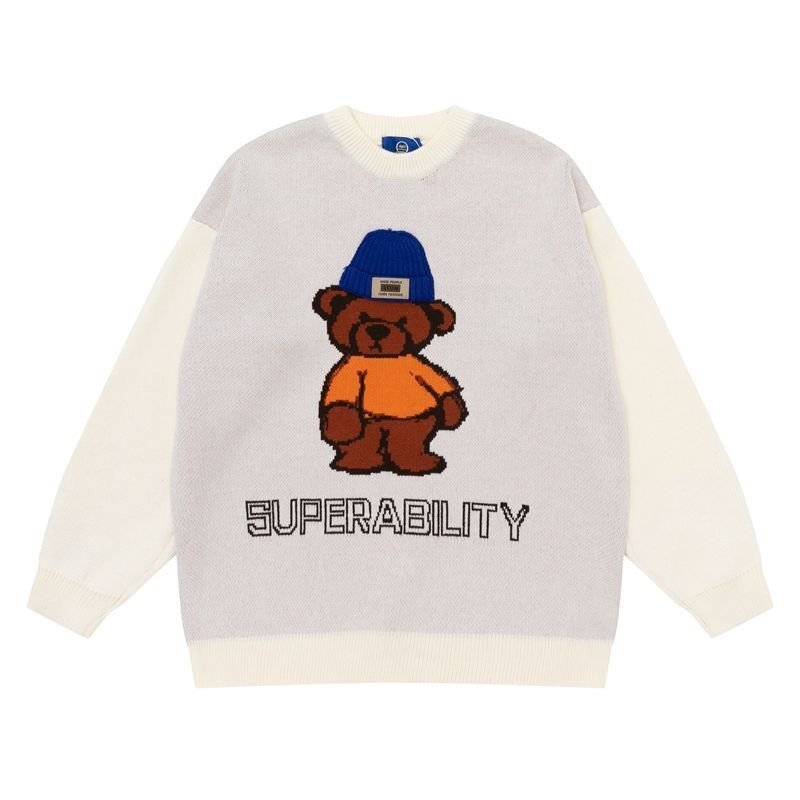 画像5: Unisex Bear Crew Neck SweaterPullover  ユニセックス 男女兼用ベア熊&super bilty編み込みセーター (5)
