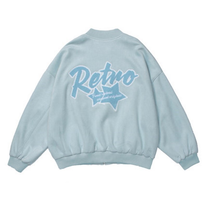 画像4: pointed star flocking embroidery BASEBALL JACKET baseball uniform jacket blouson  ユニセックス 男女兼用スター 星刺繍レザースタジアムジャンパー スタジャン MA-1 ボンバー ジャケット ブルゾン (4)