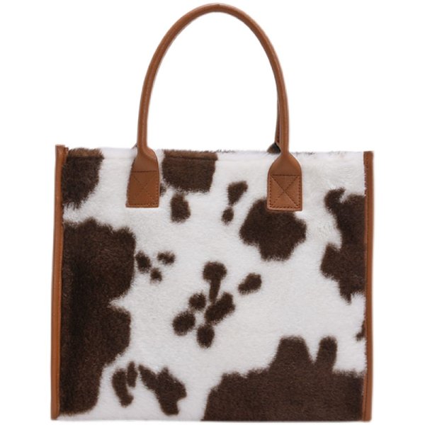 画像1: leopard Cow pattern print plush handbag tote bag　ヒョウ柄レオパード カウ柄トートバッグ (1)