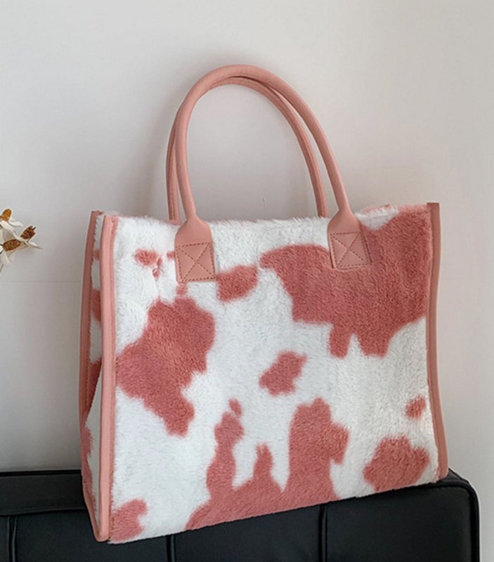 画像3: leopard Cow pattern print plush handbag tote bag ヒョウ柄レオパード カウ柄トートバッグ (3)