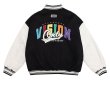 画像2: vision Logo embroideryBASEBALL JACKET baseball uniform jacket blouson  ユニセックス 男女兼用vision刺繍レザースタジアムジャンパー スタジャン MA-1 ボンバー ジャケット ブルゾン (2)