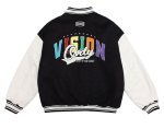 画像2: vision Logo embroideryBASEBALL JACKET baseball uniform jacket blouson  ユニセックス 男女兼用vision刺繍レザースタジアムジャンパー スタジャン MA-1 ボンバー ジャケット ブルゾン (2)