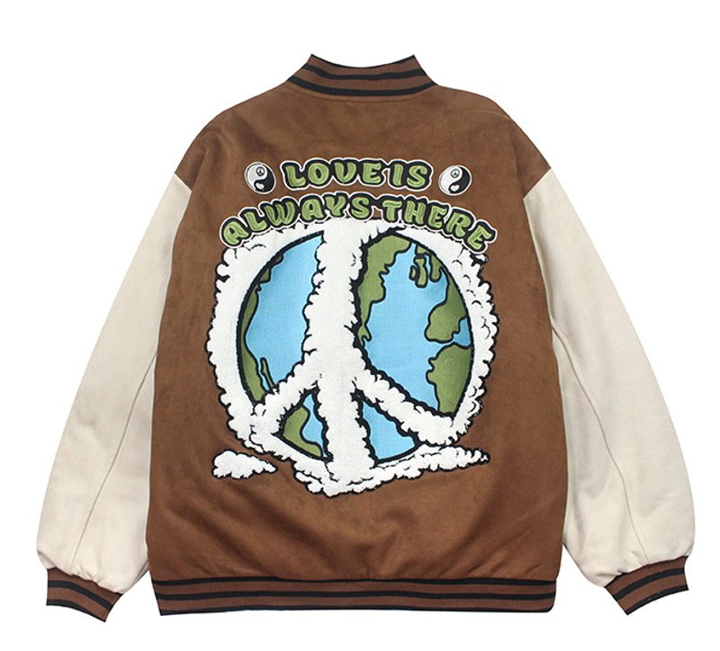 画像2:  love is always there&peace symbol logo embroidery BASEBALL JACKET baseball uniform jacket blouson  ユニセックス 男女兼用love is always there&ピース ロゴ刺繍 スタジアムジャンパー スタジャン MA-1 ボンバー ジャケット ブルゾン (2)