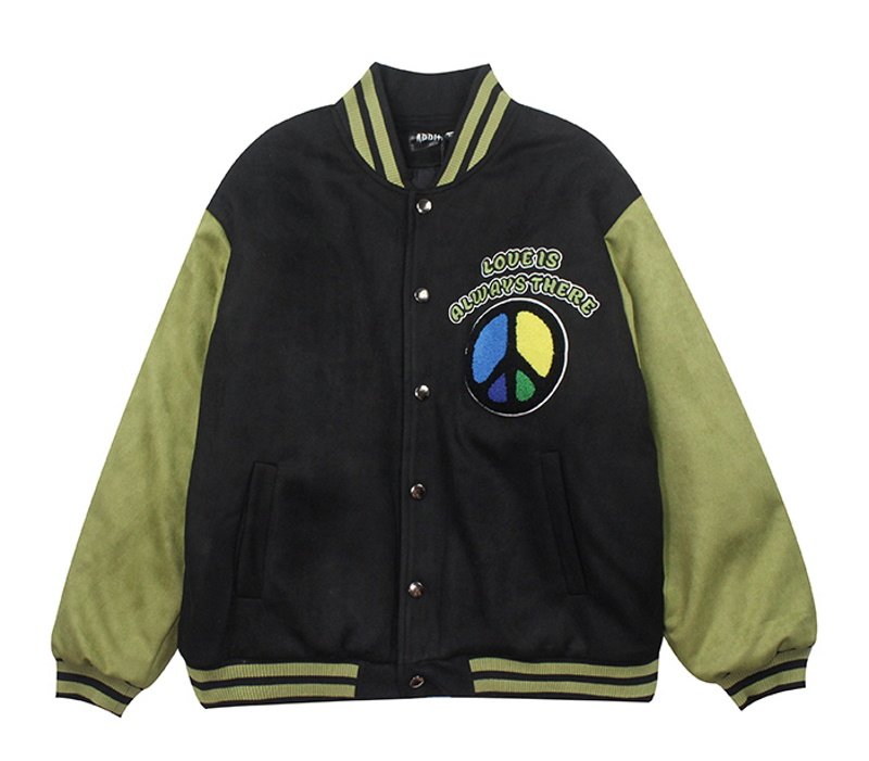 画像3:  love is always there&peace symbol logo embroidery BASEBALL JACKET baseball uniform jacket blouson  ユニセックス 男女兼用love is always there&ピース ロゴ刺繍 スタジアムジャンパー スタジャン MA-1 ボンバー ジャケット ブルゾン (3)