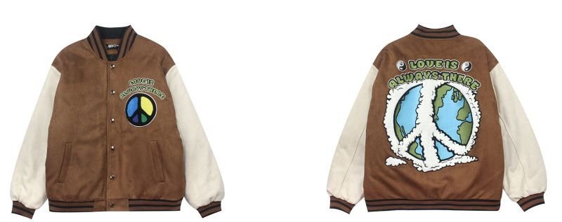 画像7:  love is always there&peace symbol logo embroidery BASEBALL JACKET baseball uniform jacket blouson  ユニセックス 男女兼用love is always there&ピース ロゴ刺繍 スタジアムジャンパー スタジャン MA-1 ボンバー ジャケット ブルゾン (7)