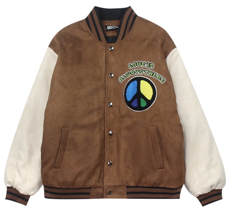 画像4:  love is always there&peace symbol logo embroidery BASEBALL JACKET baseball uniform jacket blouson  ユニセックス 男女兼用love is always there&ピース ロゴ刺繍 スタジアムジャンパー スタジャン MA-1 ボンバー ジャケット ブルゾン (4)