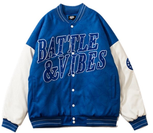 画像1: Star pattern battle & vibess logo embroidery BASEBALL JACKET baseball uniform jacket blouson  ユニセックス 男女兼用スター柄battle&vibessロゴ刺繍スタジアムジャンパー スタジャン MA-1 ボンバー ジャケット ブルゾン (1)