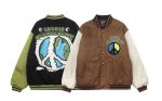 画像6:  love is always there＆peace symbol logo embroidery BASEBALL JACKET baseball uniform jacket blouson  ユニセックス 男女兼用love is always there&ピース ロゴ刺繍 スタジアムジャンパー スタジャン MA-1 ボンバー ジャケット ブルゾン (6)