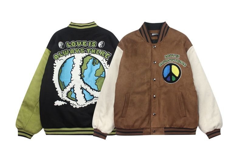 画像6:  love is always there&peace symbol logo embroidery BASEBALL JACKET baseball uniform jacket blouson  ユニセックス 男女兼用love is always there&ピース ロゴ刺繍 スタジアムジャンパー スタジャン MA-1 ボンバー ジャケット ブルゾン (6)