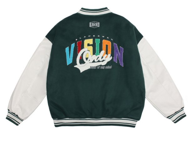 画像1: vision Logo embroideryBASEBALL JACKET baseball uniform jacket blouson  ユニセックス 男女兼用vision刺繍レザースタジアムジャンパー スタジャン MA-1 ボンバー ジャケット ブルゾン (1)