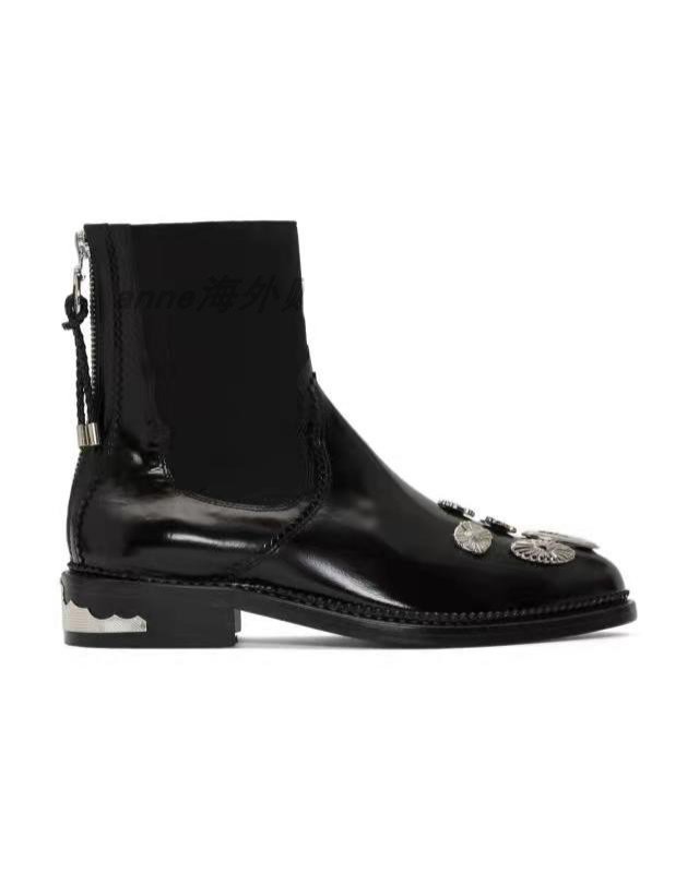 画像2: metal decorative elastic tube rear zipper women's boots  メタルレザーショートブーツ  チェルシーブーツ (2)