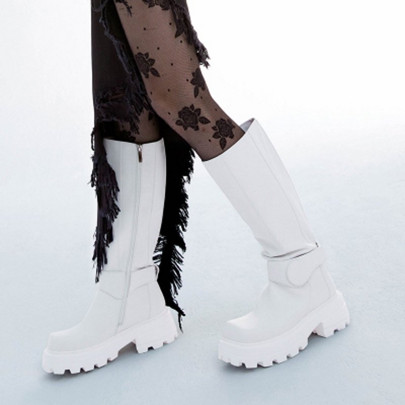 画像5: buckle square toe ultra light thick bottom knee boots long boots   バックルスクエアトゥ軽量ロングブーツ  (5)