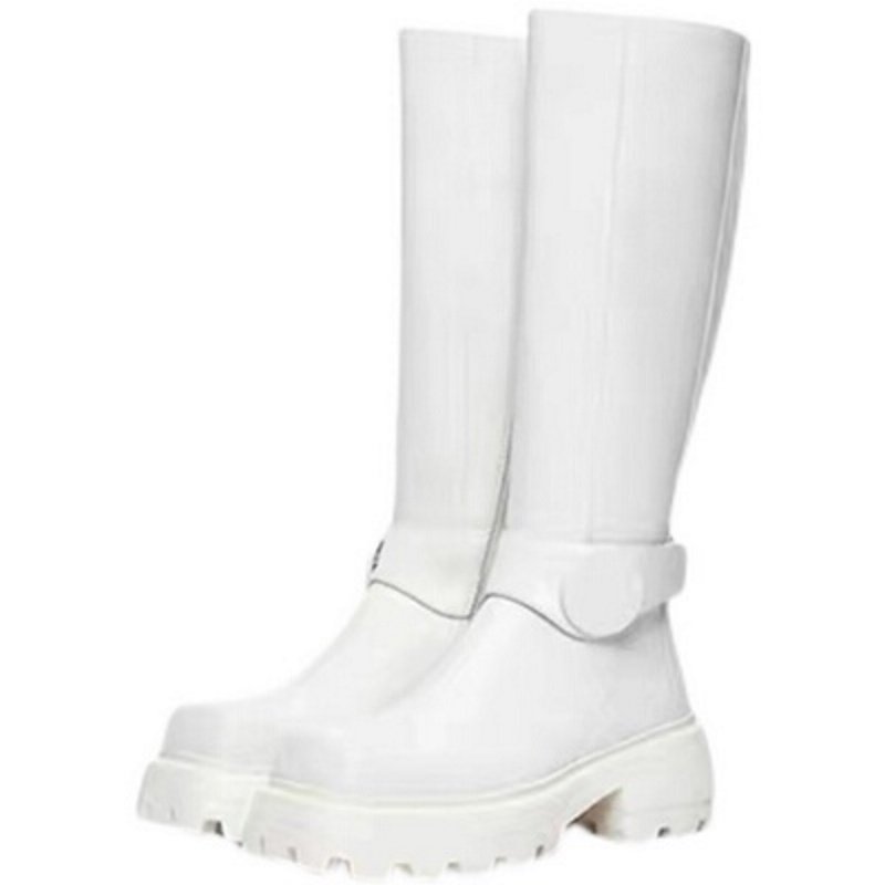 画像2: buckle square toe ultra light thick bottom knee boots long boots   バックルスクエアトゥ軽量ロングブーツ  (2)