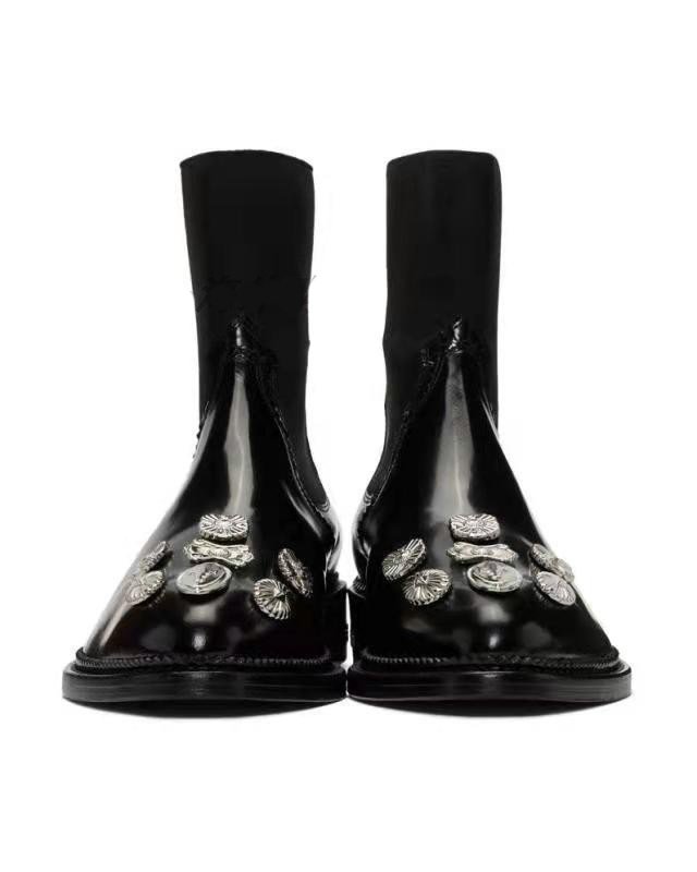画像3: metal decorative elastic tube rear zipper women's boots  メタルレザーショートブーツ  チェルシーブーツ (3)