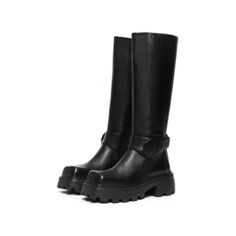 画像7: buckle square toe ultra light thick bottom knee boots long boots   バックルスクエアトゥ軽量ロングブーツ  (7)