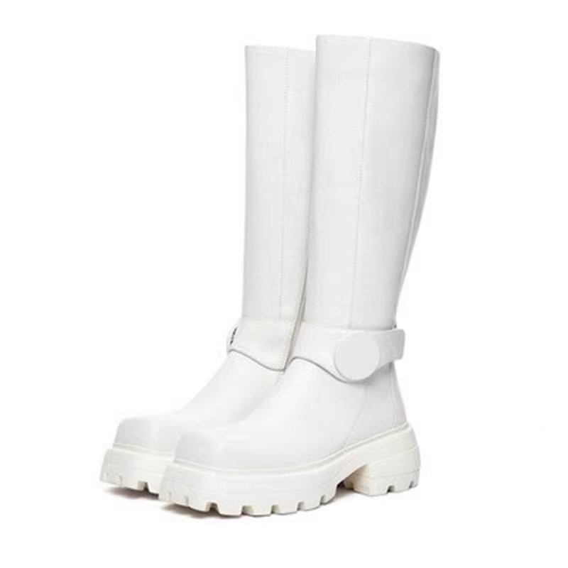 画像3: buckle square toe ultra light thick bottom knee boots long boots   バックルスクエアトゥ軽量ロングブーツ  (3)