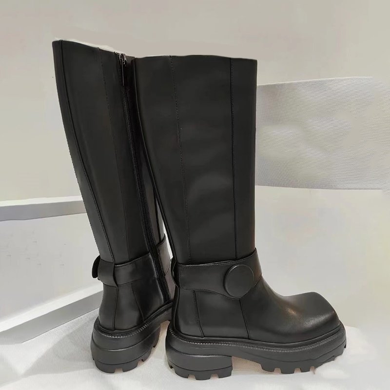 画像9: buckle square toe ultra light thick bottom knee boots long boots   バックルスクエアトゥ軽量ロングブーツ  (9)