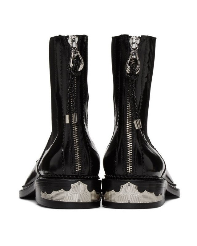 画像5: metal decorative elastic tube rear zipper women's boots  メタルレザーショートブーツ  チェルシーブーツ (5)