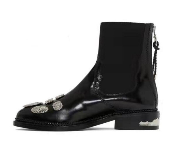 画像1: metal decorative elastic tube rear zipper women's boots 　メタルレザーショートブーツ  チェルシーブーツ (1)