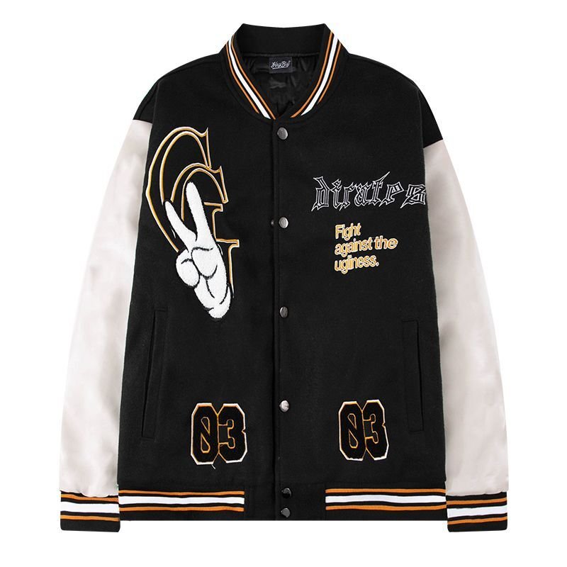 画像2: Peace sign emblem BASEBALL JACKET baseball uniform jacket blouson  ユニセックス 男女兼用ピースサインエンブレム刺繍 スタジアムジャンパー スタジャン MA-1 ボンバー ジャケット ブルゾン (2)