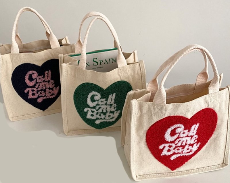 画像6: Embroidered canvas tote bag ハートエンブレムキャンバストート エコ バッグ (6)