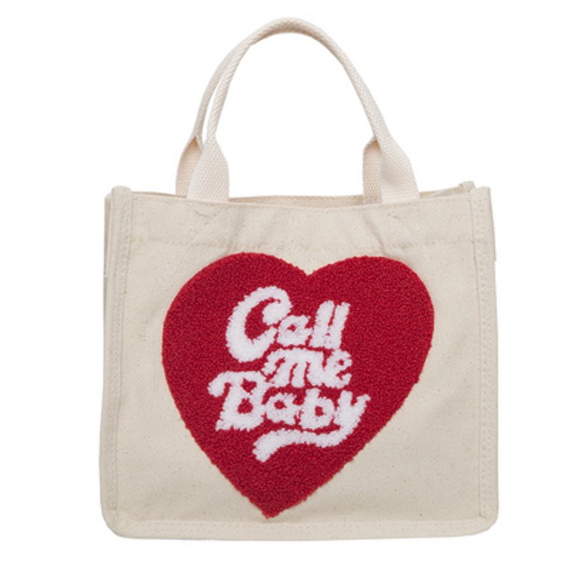 画像2: Embroidered canvas tote bag ハートエンブレムキャンバストート エコ バッグ (2)