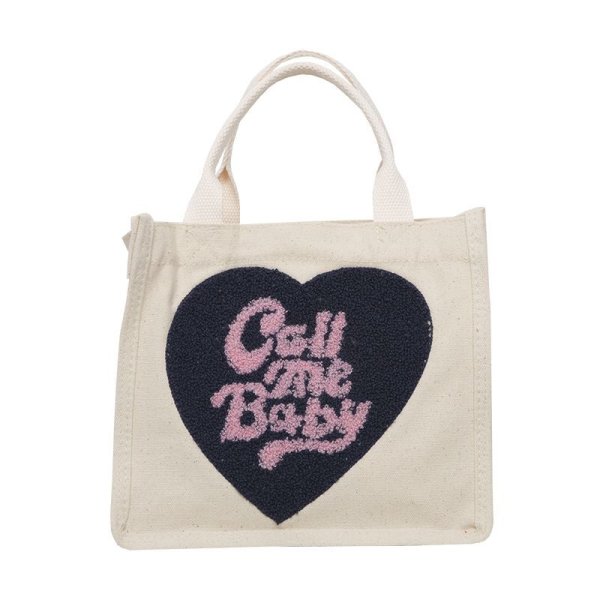 画像3: Embroidered canvas tote bag　ハートエンブレムキャンバストート エコ バッグ (3)