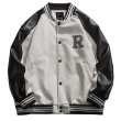 画像3: Rhinestone circle letter leatherBASEBALL JACKET baseball uniform jacket blouson  ユニセックス 男女兼用ラインストーンサークルレターレザースタジアムジャンパー スタジャン MA-1 ボンバー ジャケット ブルゾン (3)