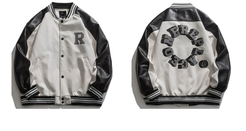 画像4: Rhinestone circle letter leatherBASEBALL JACKET baseball uniform jacket blouson  ユニセックス 男女兼用ラインストーンサークルレターレザースタジアムジャンパー スタジャン MA-1 ボンバー ジャケット ブルゾン (4)