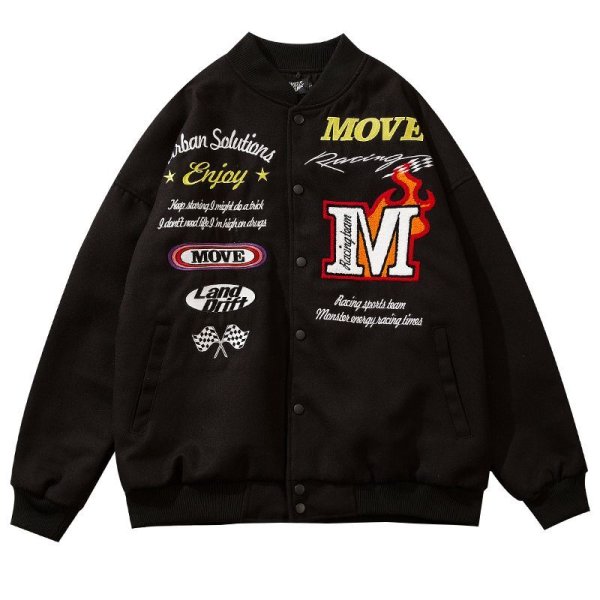 画像1: MOVE emblem BASEBALL JACKET baseball uniform jacket blouson  ユニセックス 男女兼用MOVEレーシングエンブレム刺繍 スタジアムジャンパー スタジャン MA-1 ボンバー ジャケット ブルゾン (1)