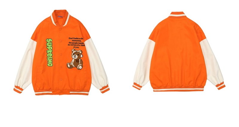 画像4: Big bear emblem BASEBALL JACKET baseball uniform jacket blouson  ユニセックス 男女兼用ビッグベア 熊エンブレム刺繍 スタジアムジャンパー スタジャン MA-1 ボンバー ジャケット ブルゾン (4)