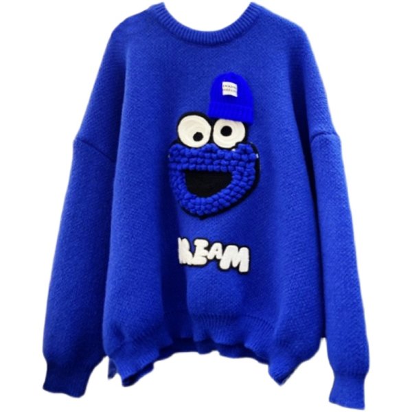 画像1: Women's Sesame street sweater Long Sleeve Sweater  Pullover　セサミストリートセーター プルオーバー  (1)