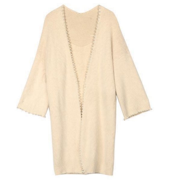 画像1: Women's Middle length cardigan with pearl　パール付きミドル丈カーディガン コート ジャケット (1)