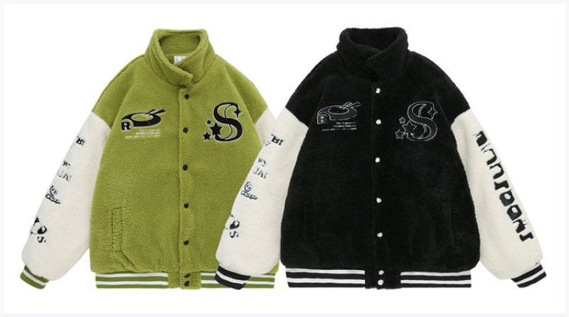 画像5: lovers  alphabet embroidery BASEBALL JACKET baseball uniform jacket blouson  ユニセックス 男女兼用アルファベット刺繍フリース スタジアムジャンパー スタジャン MA-1 ボンバー ジャケット ブルゾン (5)