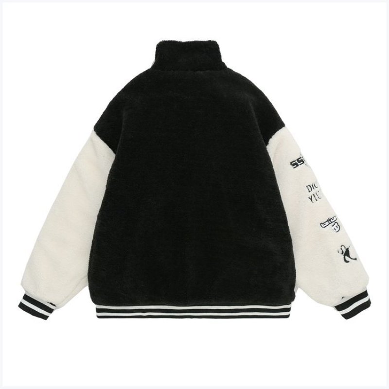 画像3: lovers  alphabet embroidery BASEBALL JACKET baseball uniform jacket blouson  ユニセックス 男女兼用アルファベット刺繍フリース スタジアムジャンパー スタジャン MA-1 ボンバー ジャケット ブルゾン (3)