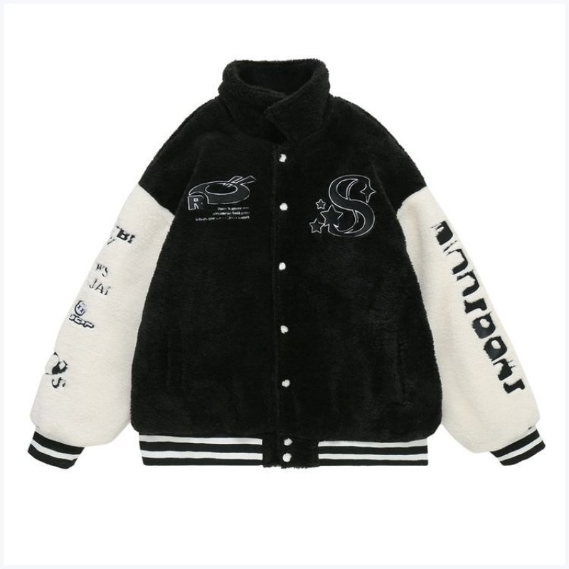 画像6: lovers  alphabet embroidery BASEBALL JACKET baseball uniform jacket blouson  ユニセックス 男女兼用アルファベット刺繍フリース スタジアムジャンパー スタジャン MA-1 ボンバー ジャケット ブルゾン (6)