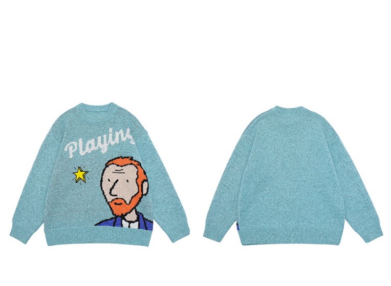 画像4: Unisex fun jacquard round neck sweater Pullover  ユニセックス 男女兼用プレイングメンセーター (4)