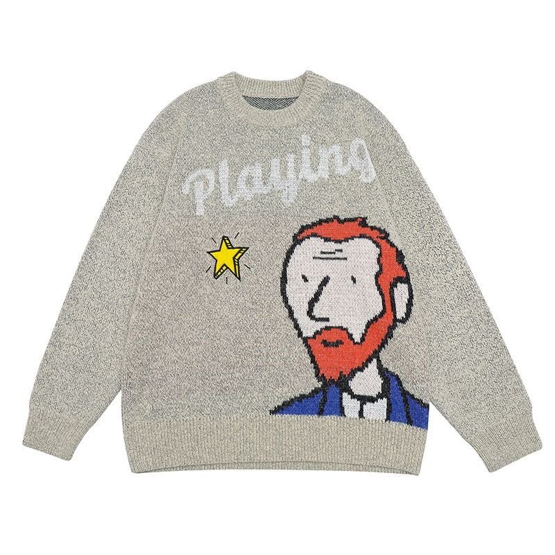 画像2: Unisex fun jacquard round neck sweater Pullover  ユニセックス 男女兼用プレイングメンセーター (2)