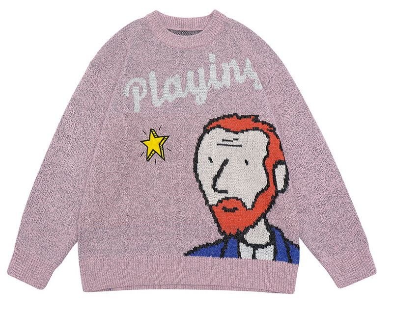 画像3: Unisex fun jacquard round neck sweater Pullover  ユニセックス 男女兼用プレイングメンセーター (3)