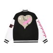 画像2: Broken Heart & Band Aid embroidery BASEBALL JACKET baseball uniform jacket blouson  ユニセックス 男女兼用ブロークンハート＆バンドエイド刺繍スタジアムジャンパー スタジャン MA-1 ボンバー ジャケット ブルゾン (2)