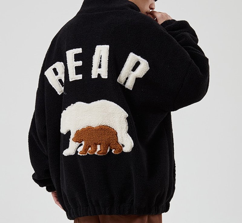 画像3: Oversized back bear embroidered fleece jacket coat blouson   ユニセックス 男女兼用オーバーサイズバックビッグベア熊フリースジジャケット ブルゾン (3)