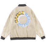 画像3: Circle smile embroidery BASEBALL JACKET baseball uniform jacket blouson  ユニセックス 男女兼用サークルスマイル ニコちゃん刺繍スタジアムジャンパー スタジャン MA-1 ボンバー ジャケット ブルゾン (3)
