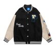 画像4: Smile flower P embroidery BASEBALL JACKET baseball uniform jacket blouson  ユニセックス 男女兼用スマイルフラワーP刺繍スタジアムジャンパー スタジャン MA-1 ボンバー ジャケット ブルゾン (4)