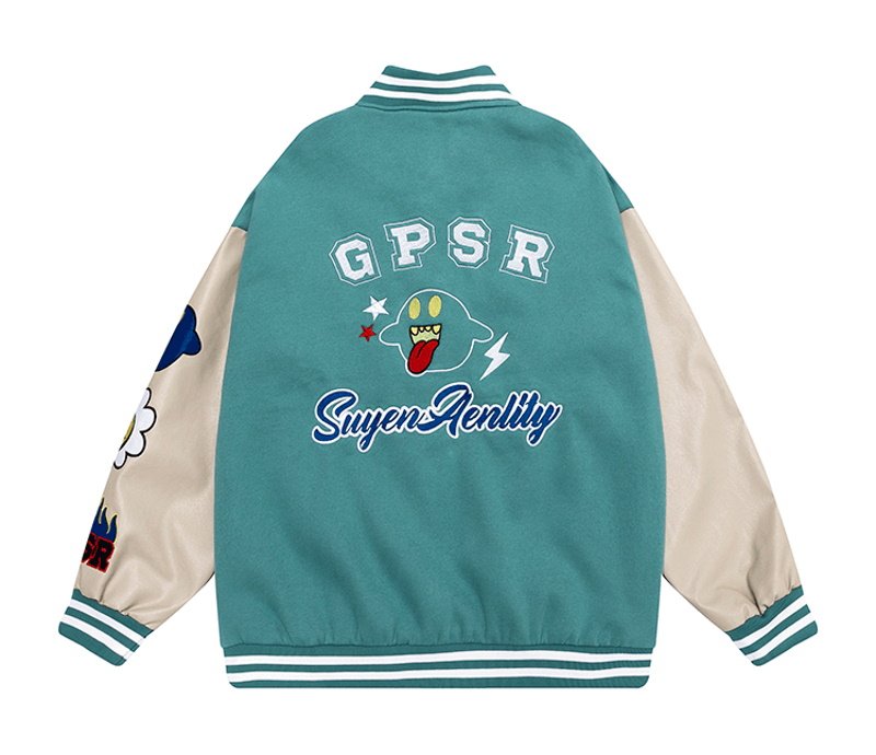 画像3: Smile flower P embroidery BASEBALL JACKET baseball uniform jacket blouson  ユニセックス 男女兼用スマイルフラワーP刺繍スタジアムジャンパー スタジャン MA-1 ボンバー ジャケット ブルゾン (3)