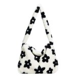 画像1: Y2K fluffy faux fur Daisy Flower  Hobo Bag ファーデイジー フラワートート ホーボー ショルダーバッグ  (1)